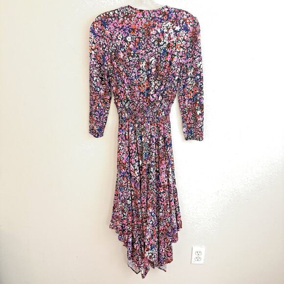 Maje Rayemi Midi Dress Size 36 Noir Rose Floral Print Asymmetric Girly Summer - Picture 4 of 16